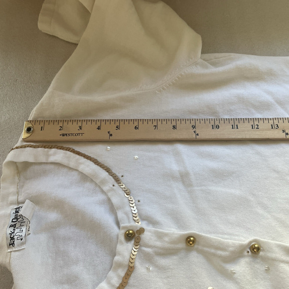 Vintage Y2K Jack B Quick Cardigan Women Extra Large White Gold Sequins Sailboat - Picture 8 of 11